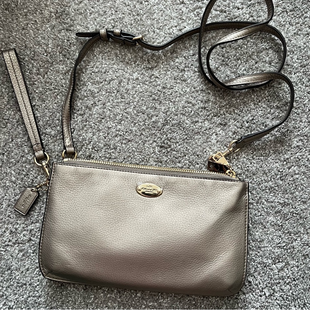 Coach gold color mini crossbody bag wristlet NWOT double zip